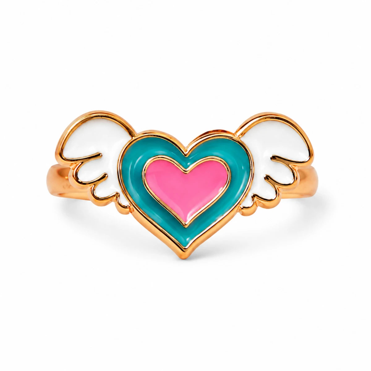 Anillo Corazón Alado Rosa y Turquesa