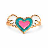 Anillo Corazón Alado Rosa y Turquesa