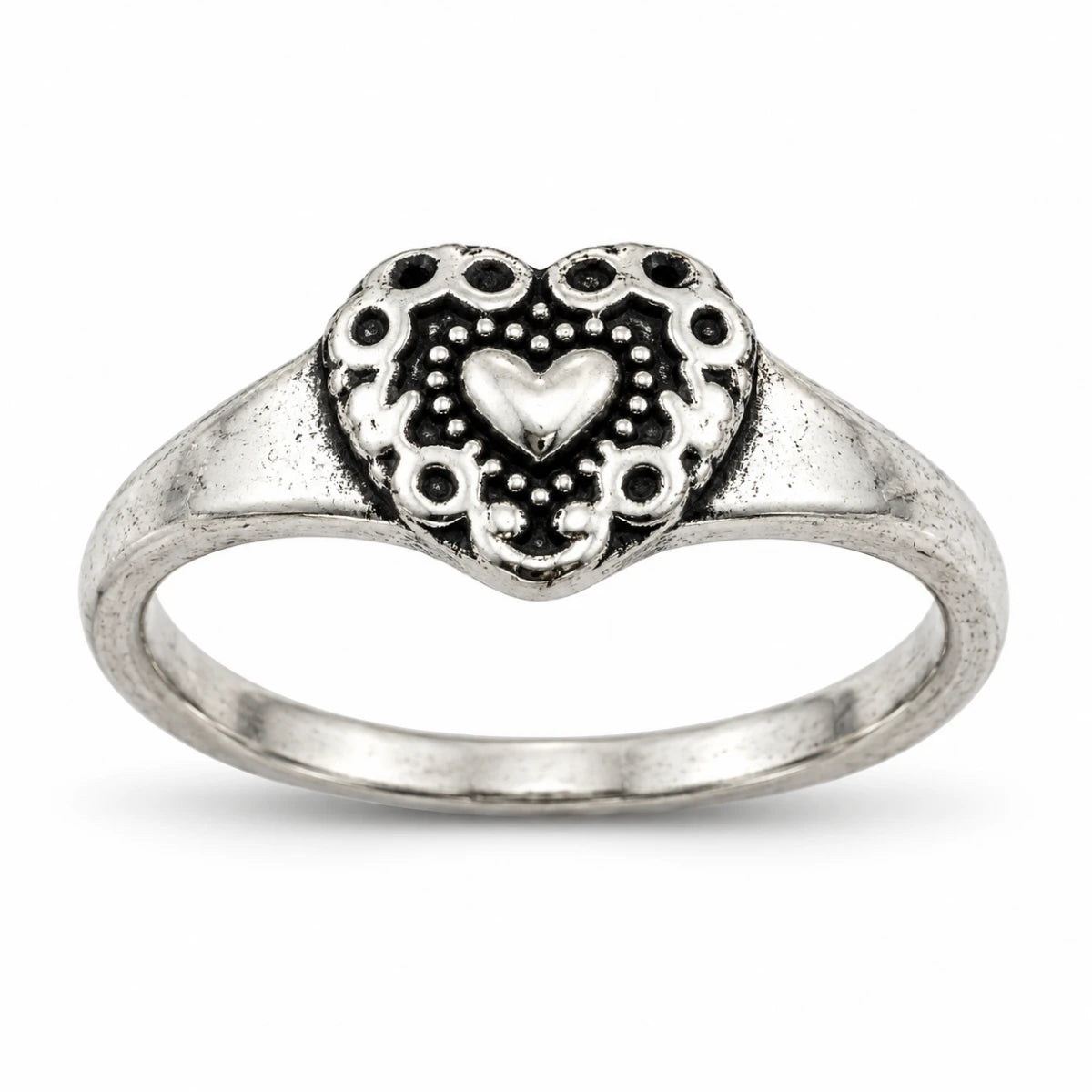 Anillo Corazón Ornamentado Plateado