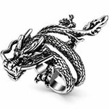 Anillo Dragón Oriental Enroscado Plateado