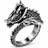 Anillo Dragón Oriental de Cuerpo Enroscado Plateado