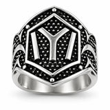 Anillo Emblema Geométrico Plateado