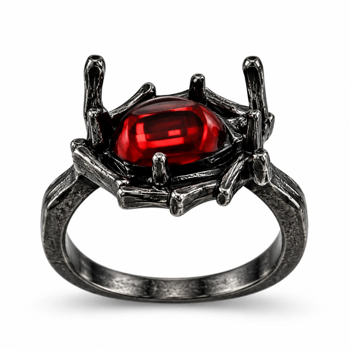 Anillo Estilo Gótico con Piedra Roja