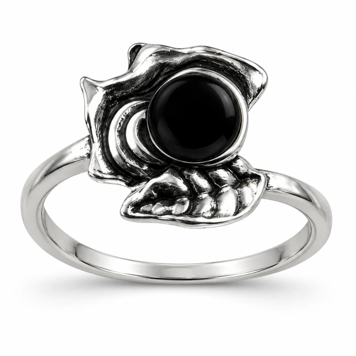 Anillo Flor Gótica con Piedra Negra