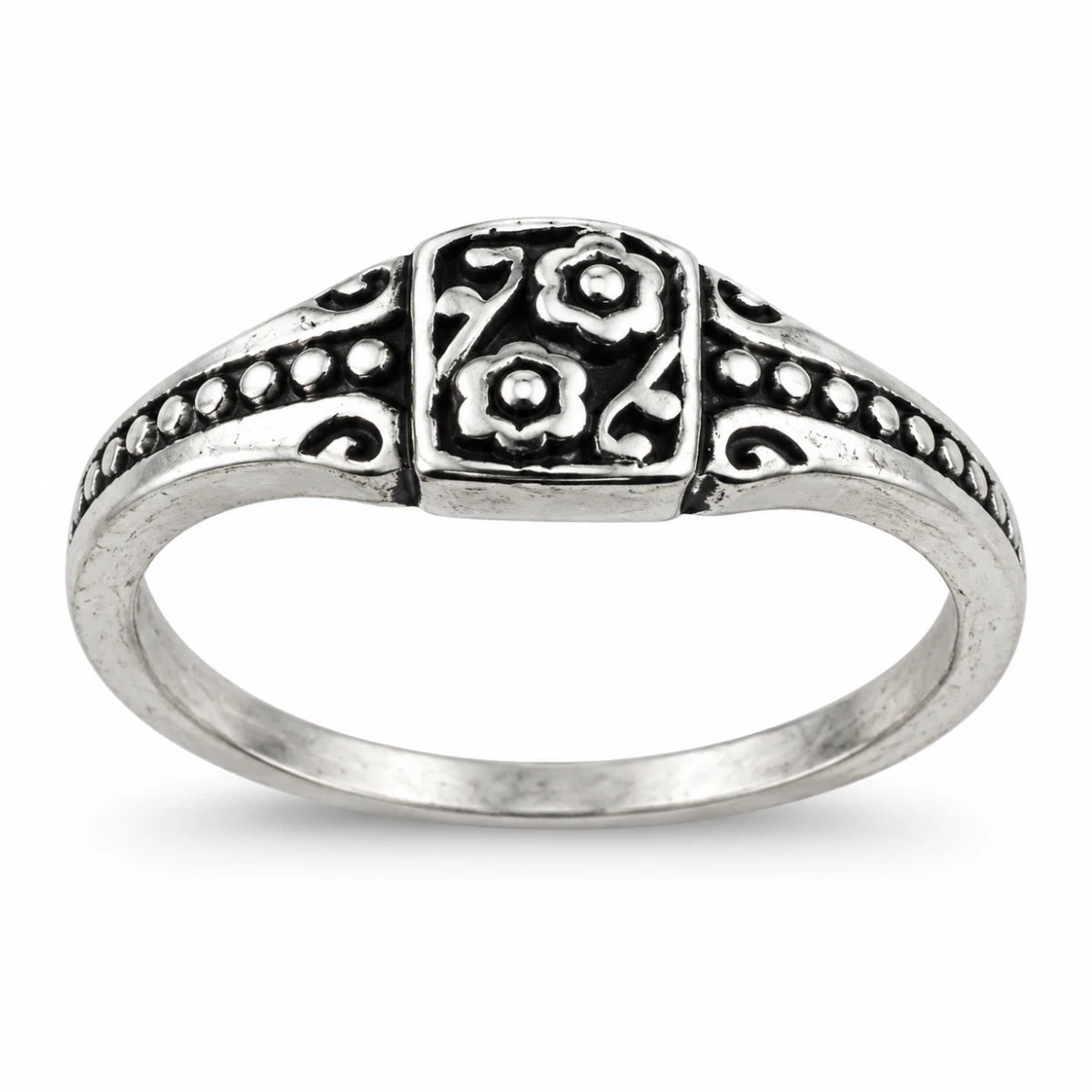Anillo Floral Vintage Plateado