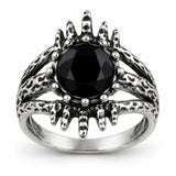 Anillo Gótico Piedra Negra Plateado