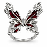 Anillo Mariposa Roja Plateado