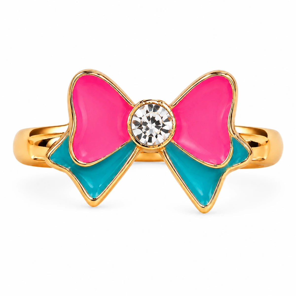 Anillo Moño Rosa y Turquesa Brillante