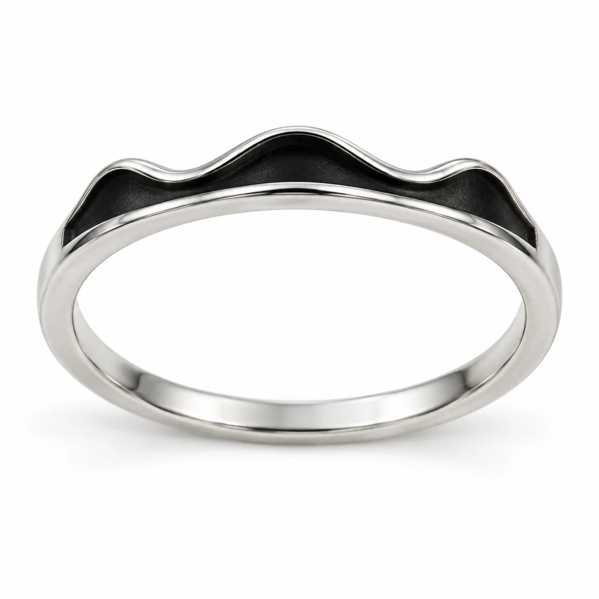 Anillo Ondas Negro y Plateado