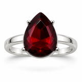 Anillo Piedra Roja Gota Plateado
