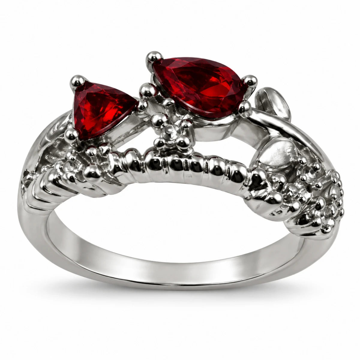 Anillo Piedras Rojas Plateado