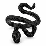 Anillo Serpiente Enroscada Espiral Negra Texturizada