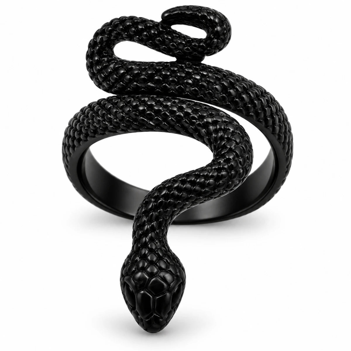 Anillo Serpiente Enroscada Negra Texturizada