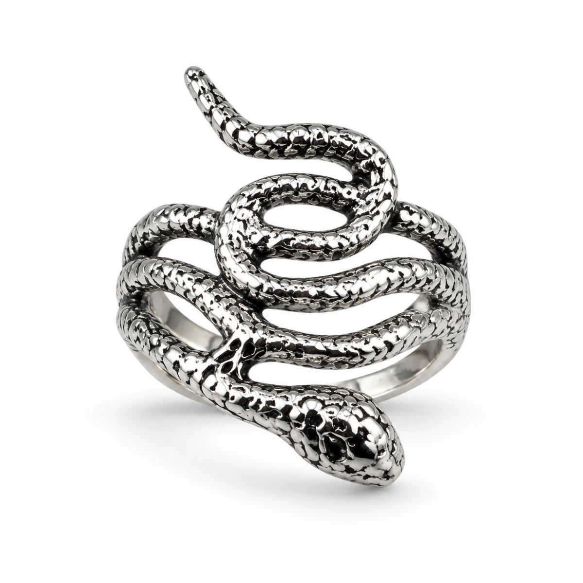 Anillo Serpiente Enroscada Plateado