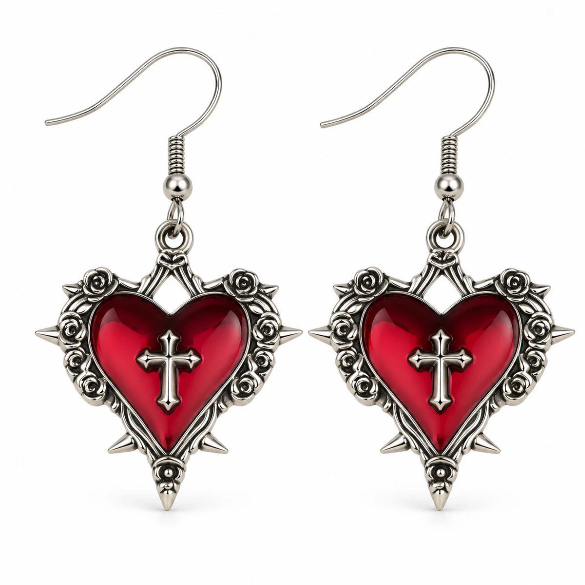 Aretes Corazón Rojo con Cruz