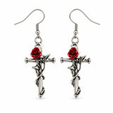 Aretes Cruz con Rosa Roja