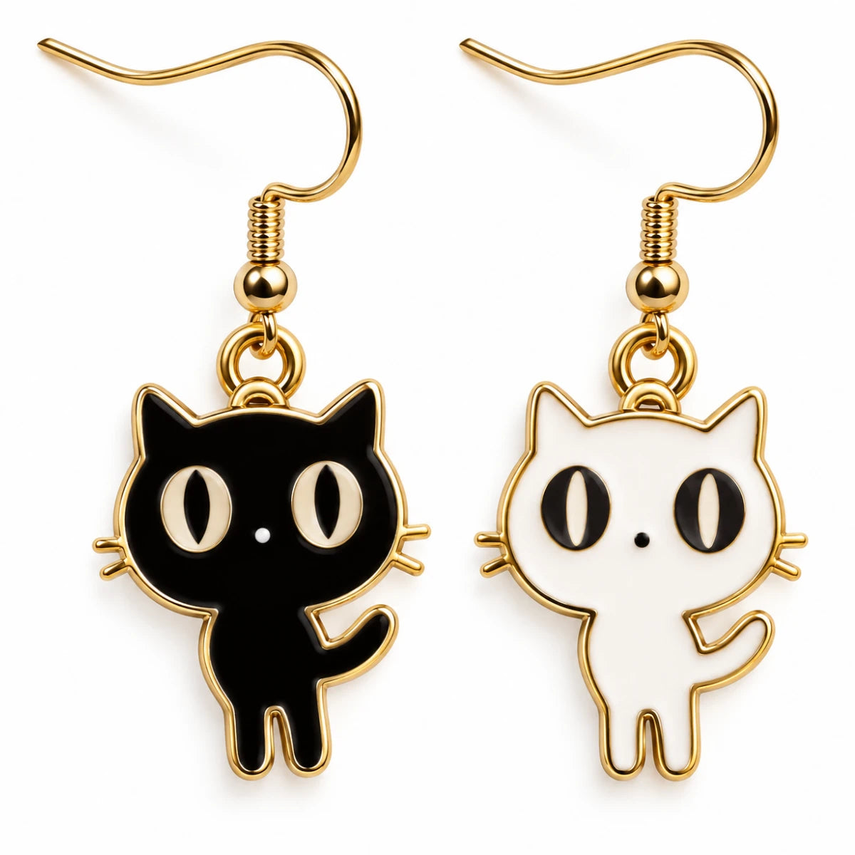Aretes Gatitos Negro y Blanco