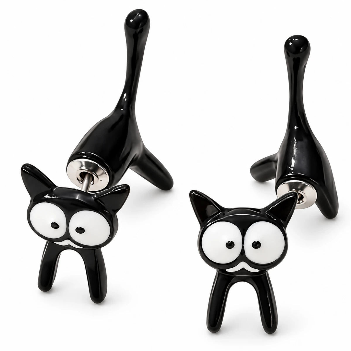 Aretes Gato Negro 3D con Cola Larga