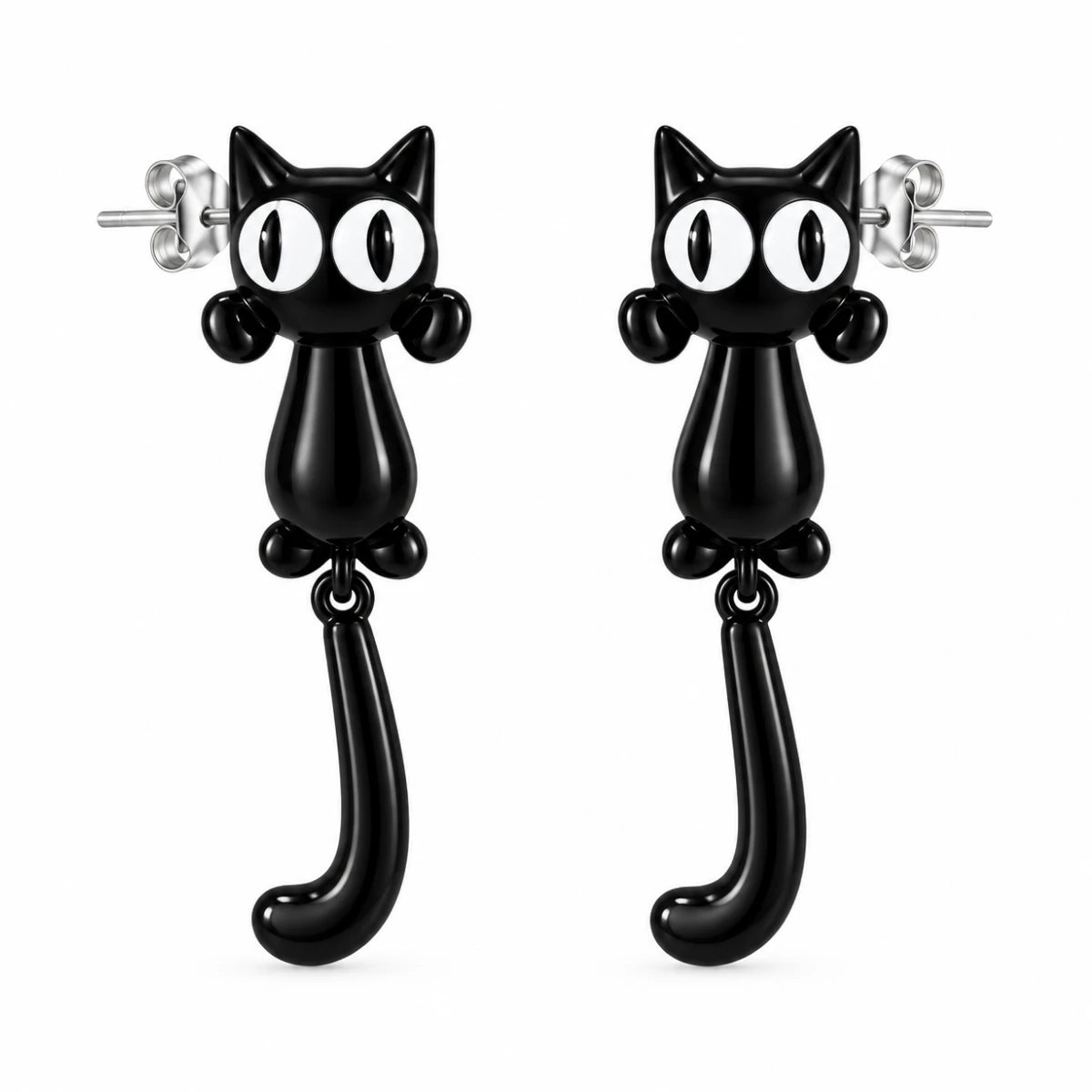 Aretes Gato Negro con Cola Colgante