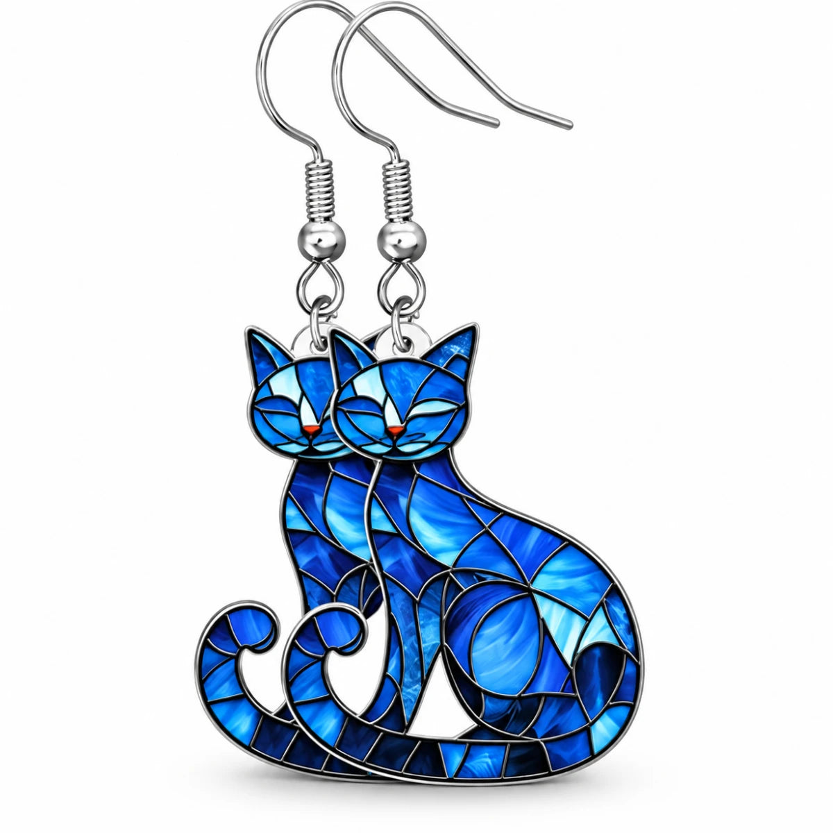 Aretes Gato Vitral Azul