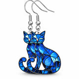 Aretes Gato Vitral Azul