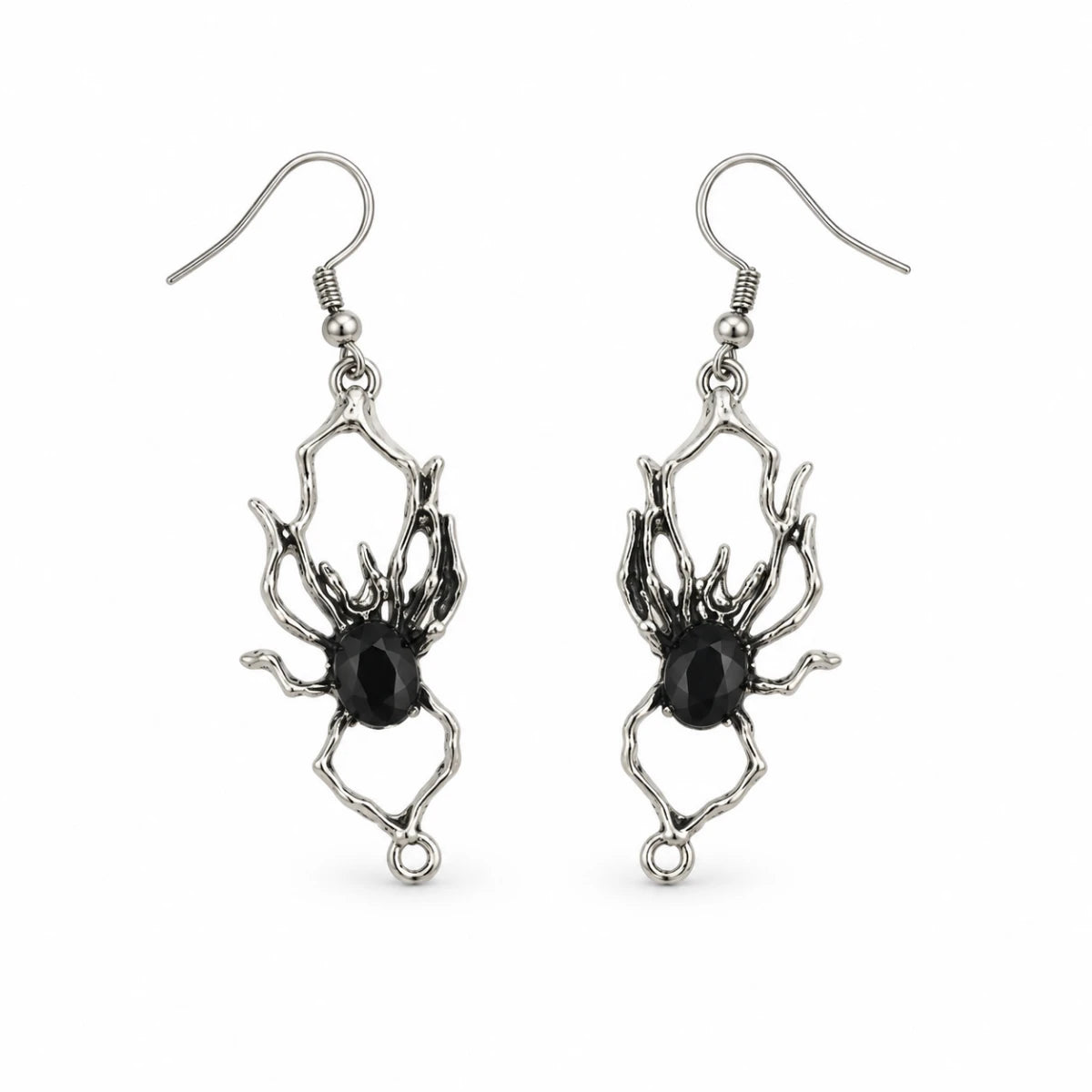 Aretes Metálicos Araña con Piedra Negra