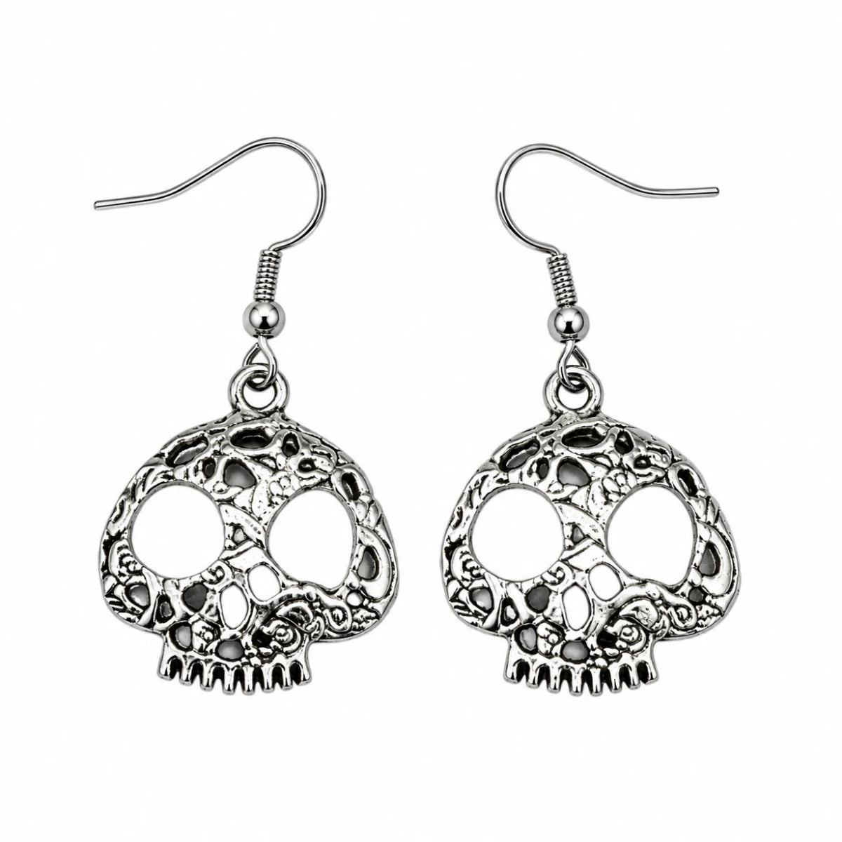 Aretes Metálicos Calavera Floral