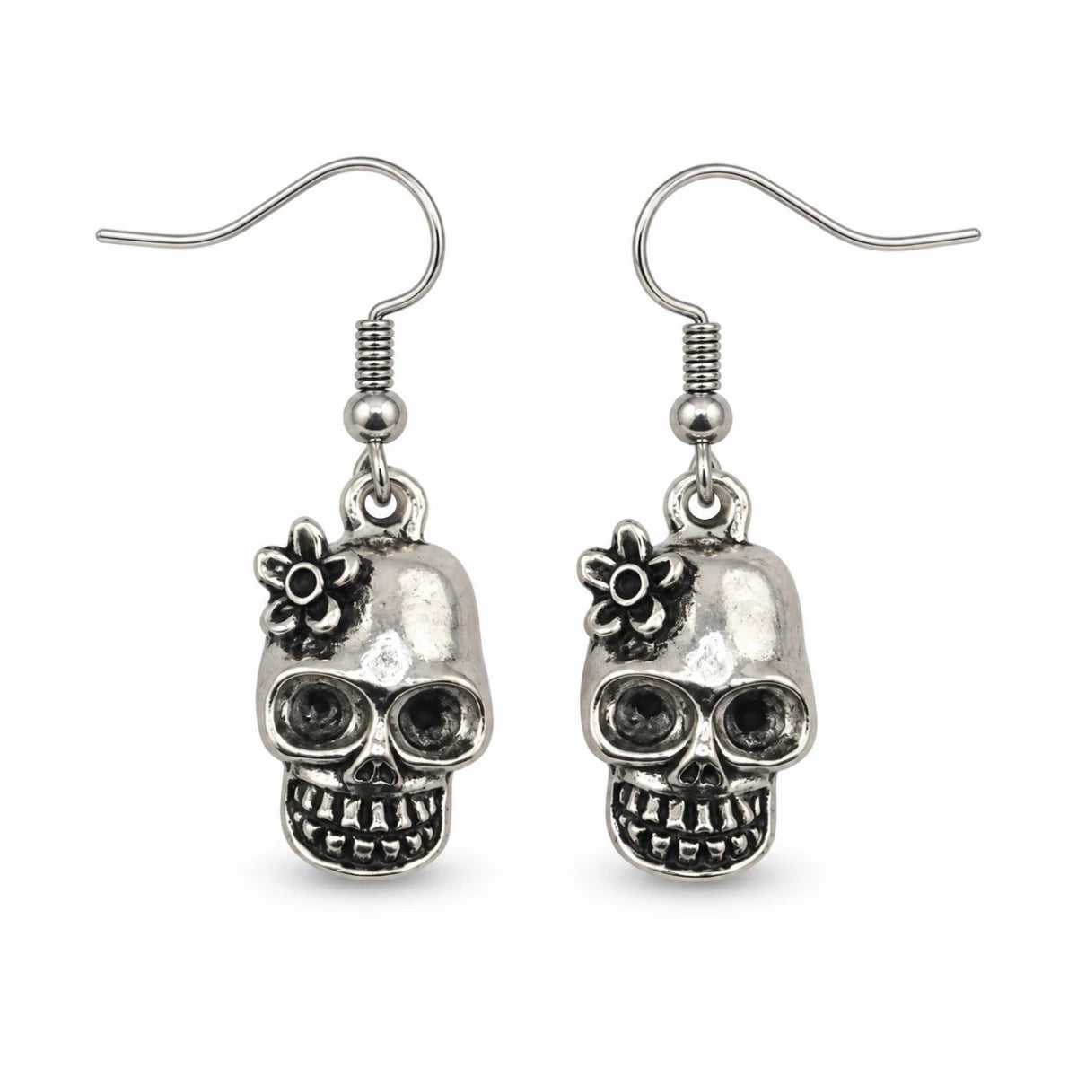 Aretes Metálicos Calavera con Flor