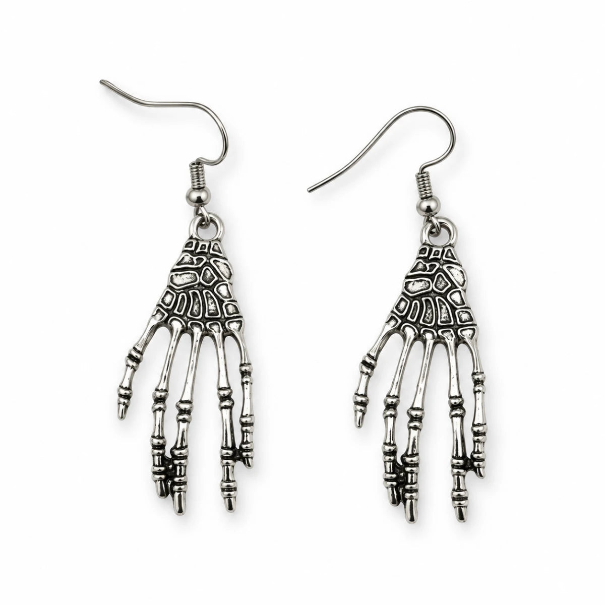 Aretes Metálicos Mano Esquelética