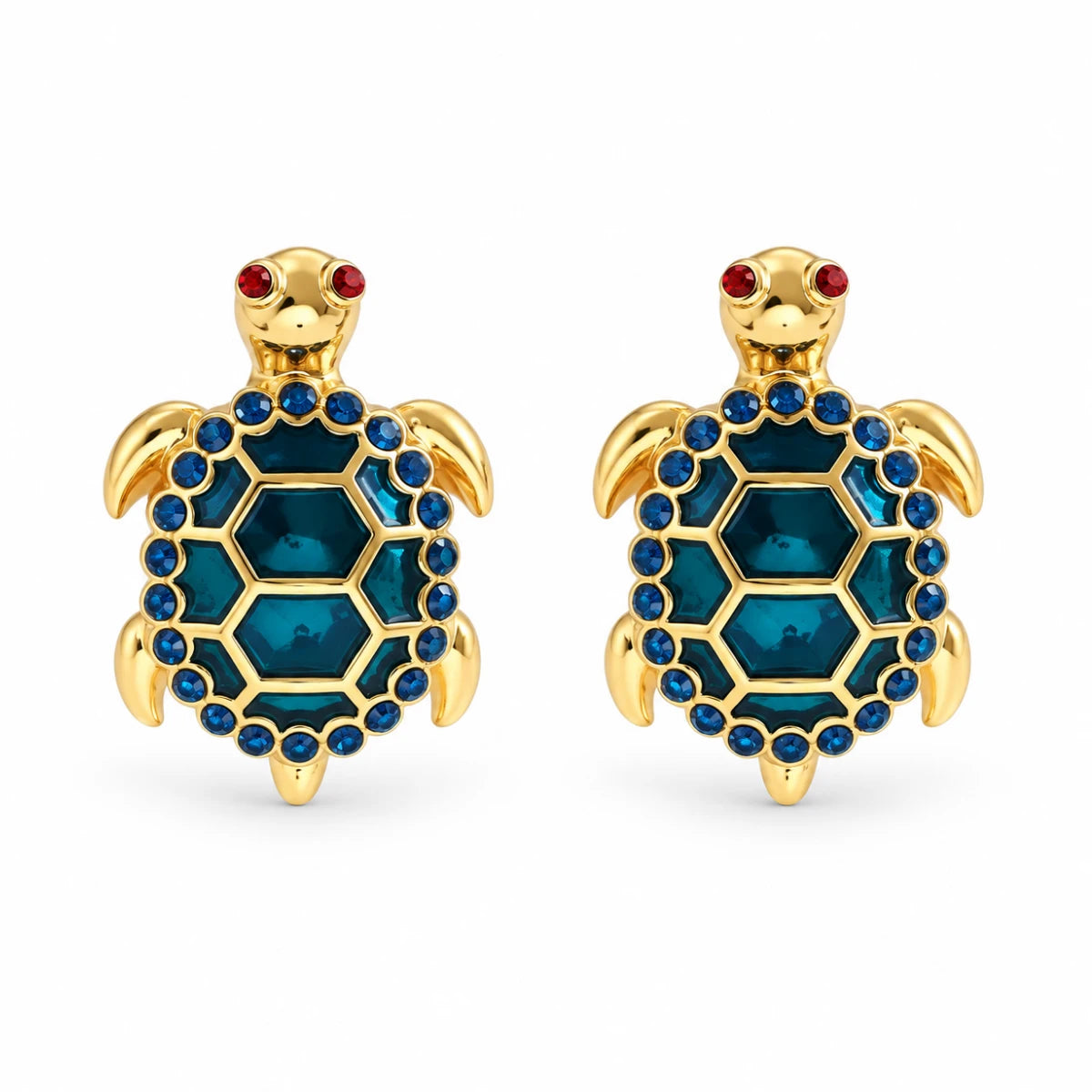 Aretes Tortuga Azul con Dorado