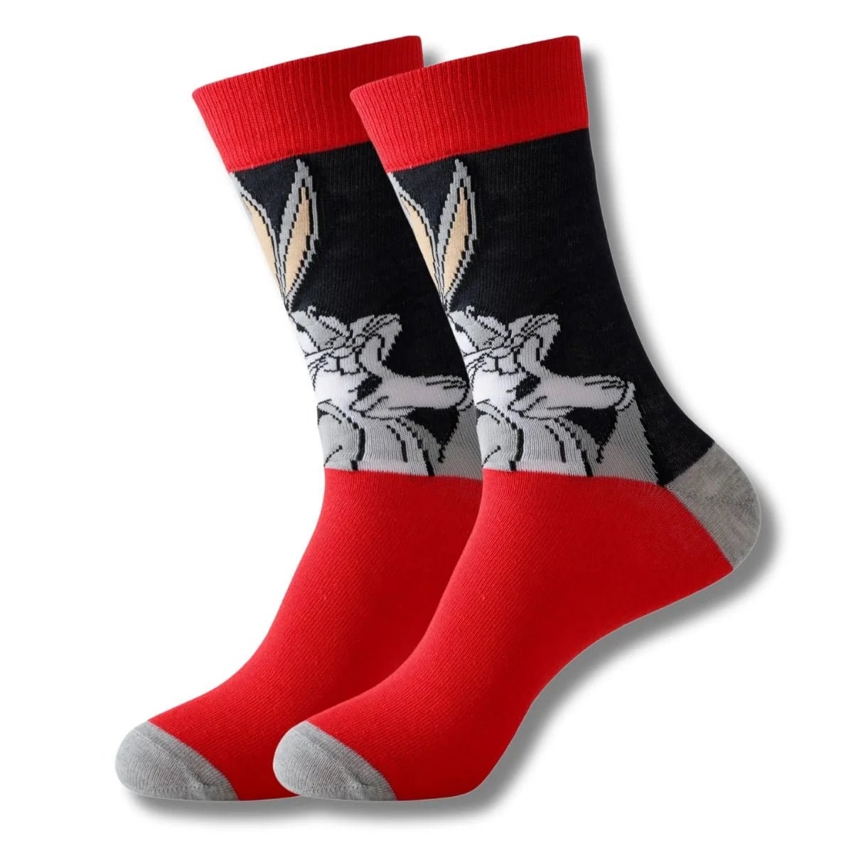 Calcetines largos rojos con diseño pixelado de Bugs Bunny saludando – estilo geek Looney Tunes