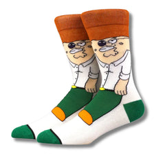 Calcetines largos con diseño de Peter Griffin en blanco, verde y naranja – estilo Family Guy