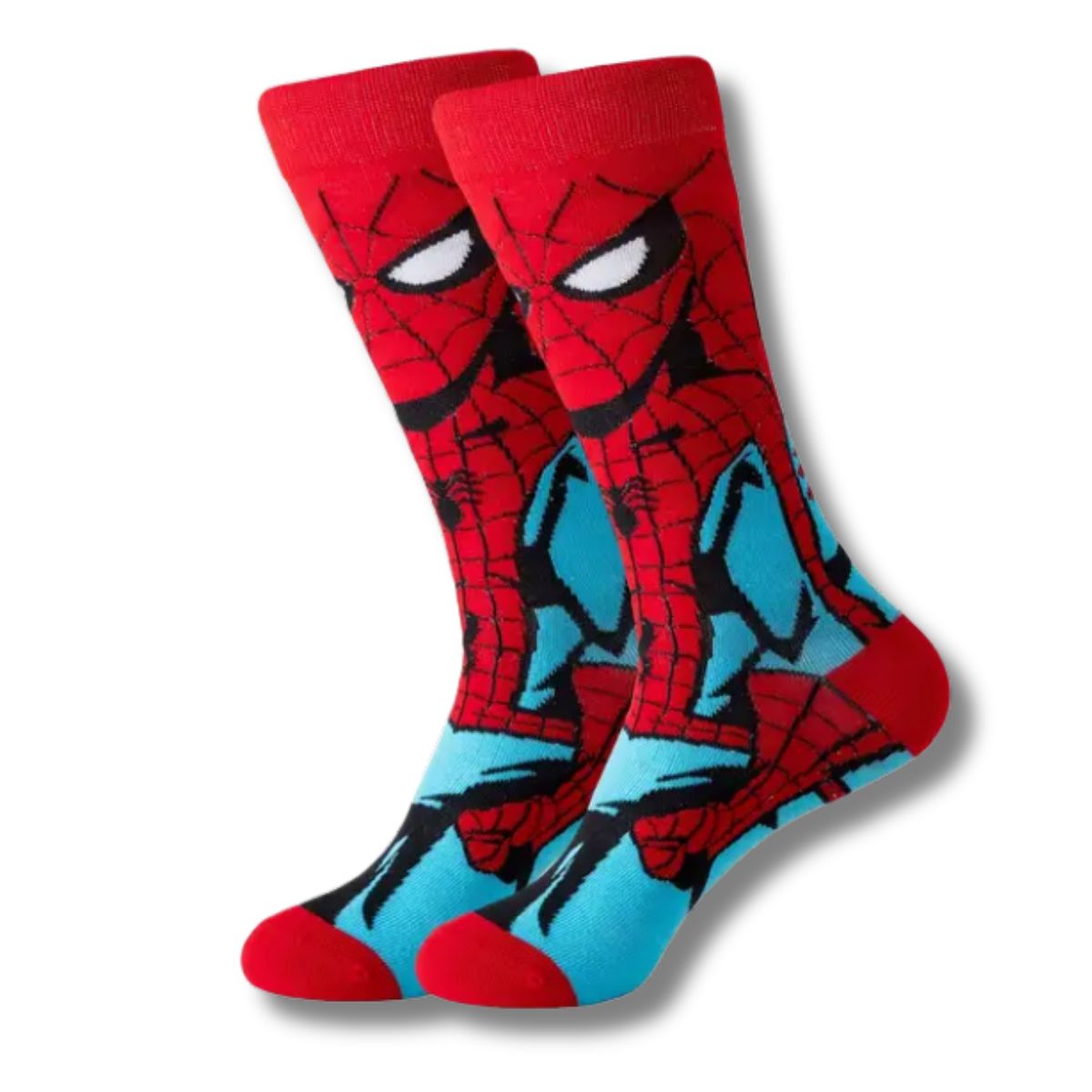 Calcetines largos con diseño de Spider-Man en rojo y azul – inspirado en el superhéroe de Marvel