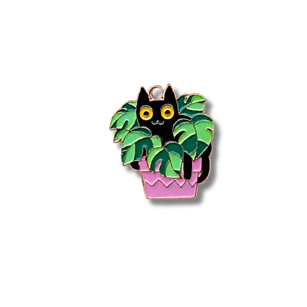 Colgante Metálico Gatito entre Hojas Tropicales
