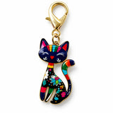 Colgante Metálico Gato Floral Azul Oscuro