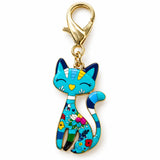 Colgante Metálico Gato Floral Azul Turquesa
