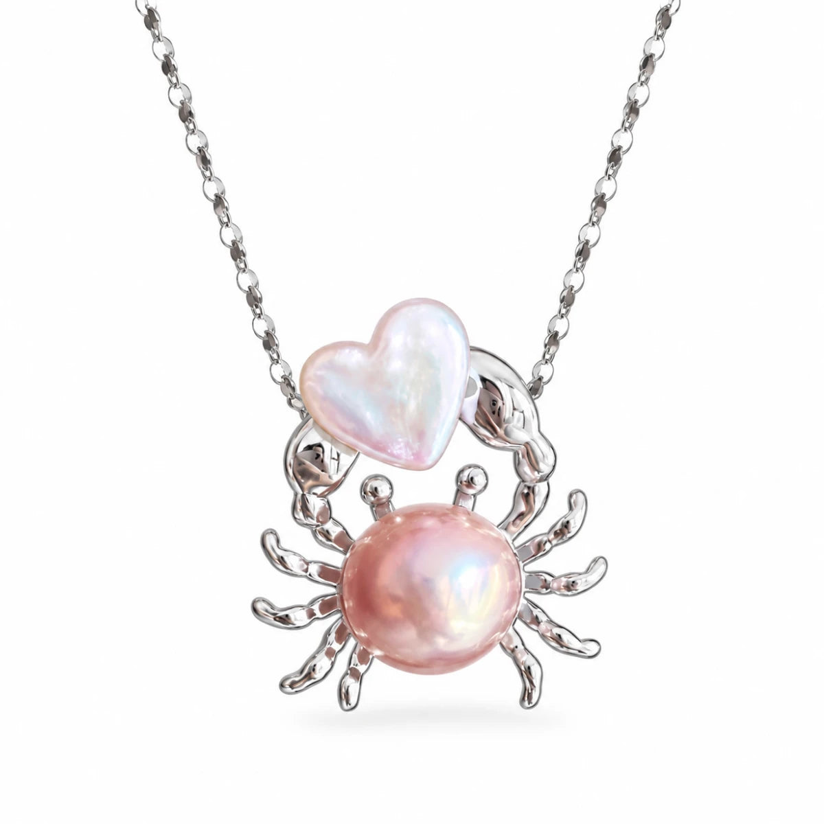 Collar Cangrejo Rosa con Corazón Perlado