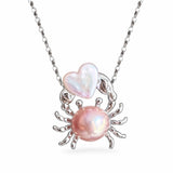 Collar Cangrejo Rosa con Corazón Perlado