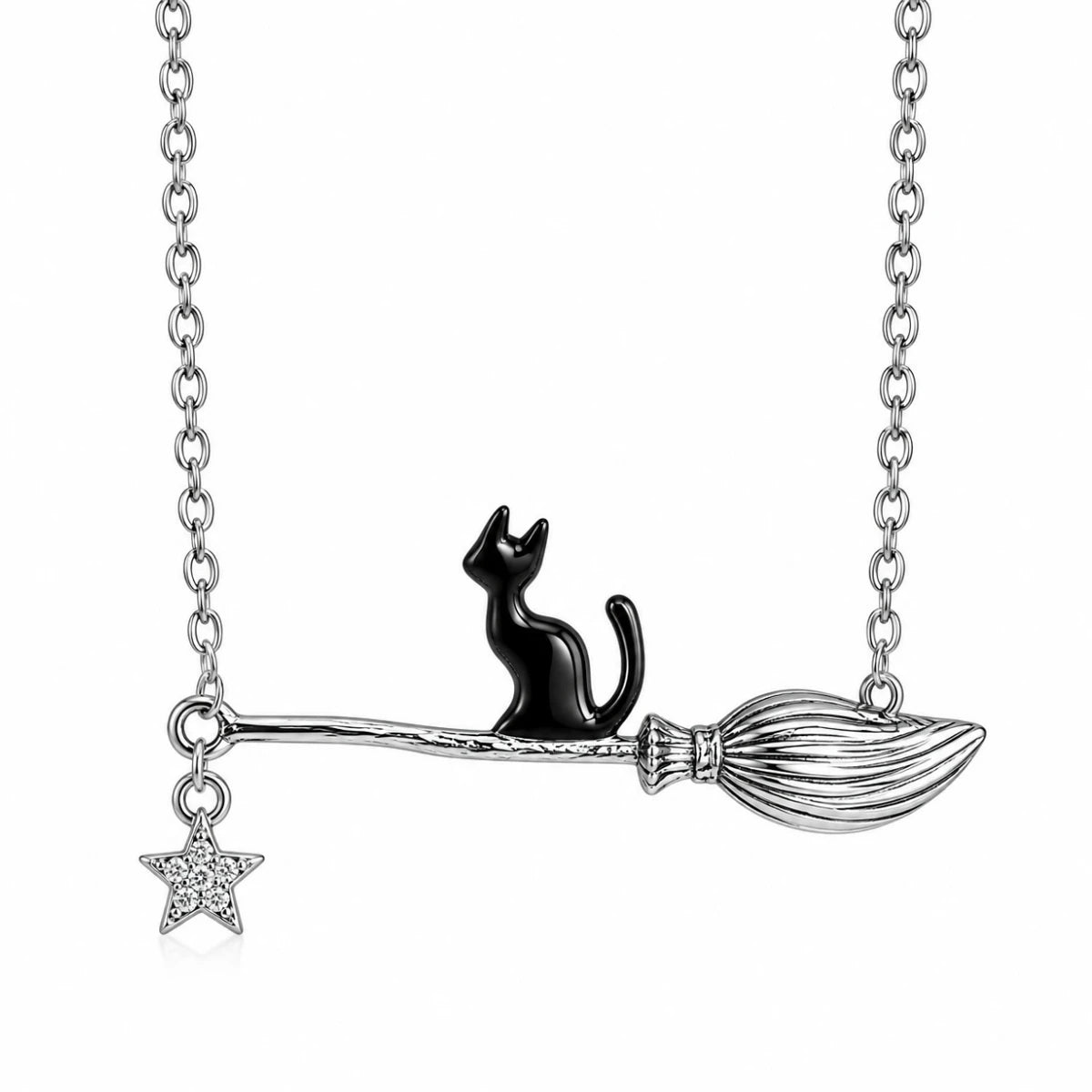 Collar Gato Negro en Escoba de Bruja
