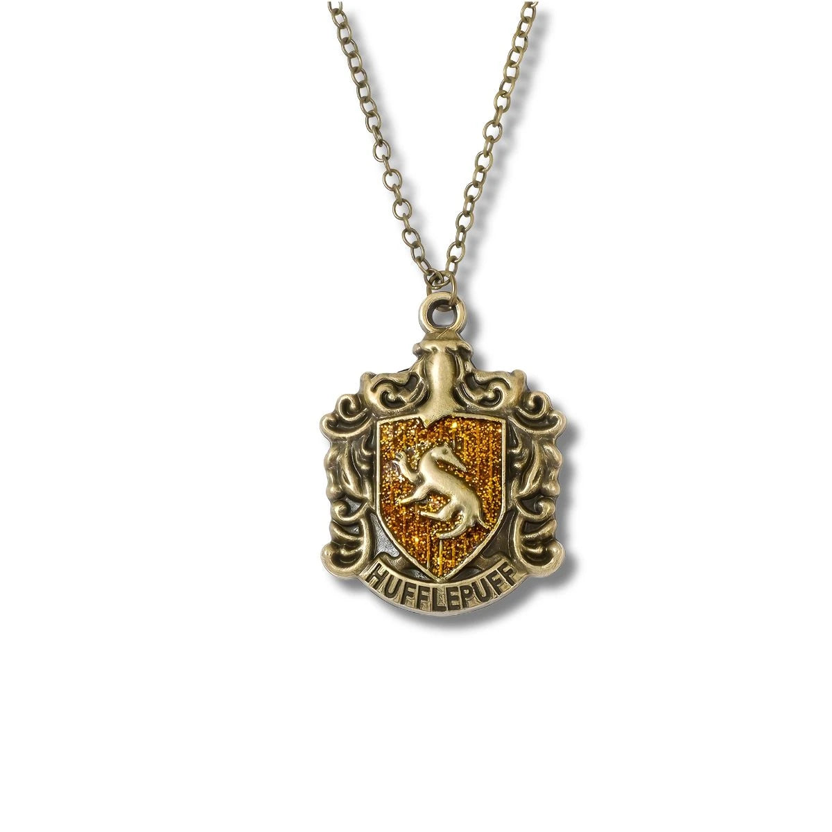 Collar Metálico Escudo Hufflepuff Relieve Antiguo