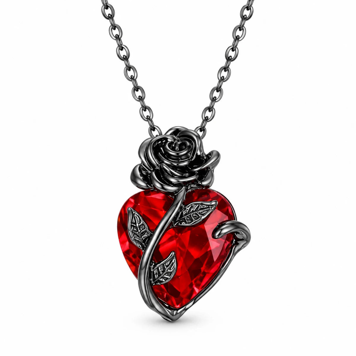 Collar Rosa Negra con Corazón Rojo