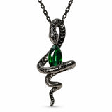 Collar Serpiente Negra con Cristal Verde