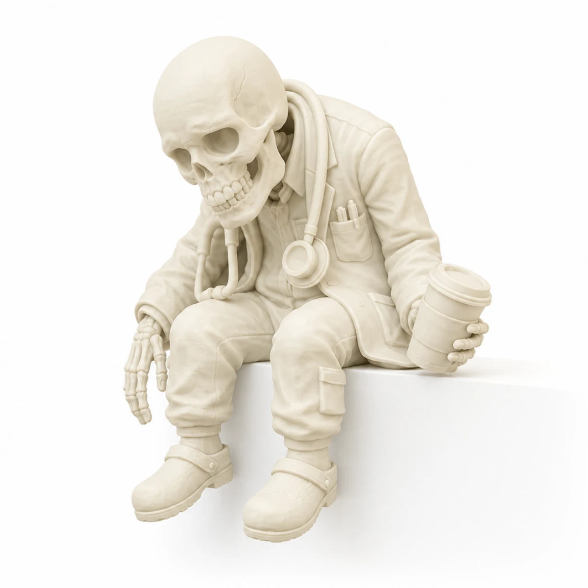 Figura 3D Médico Esqueleto Fósil con Café 9 cm