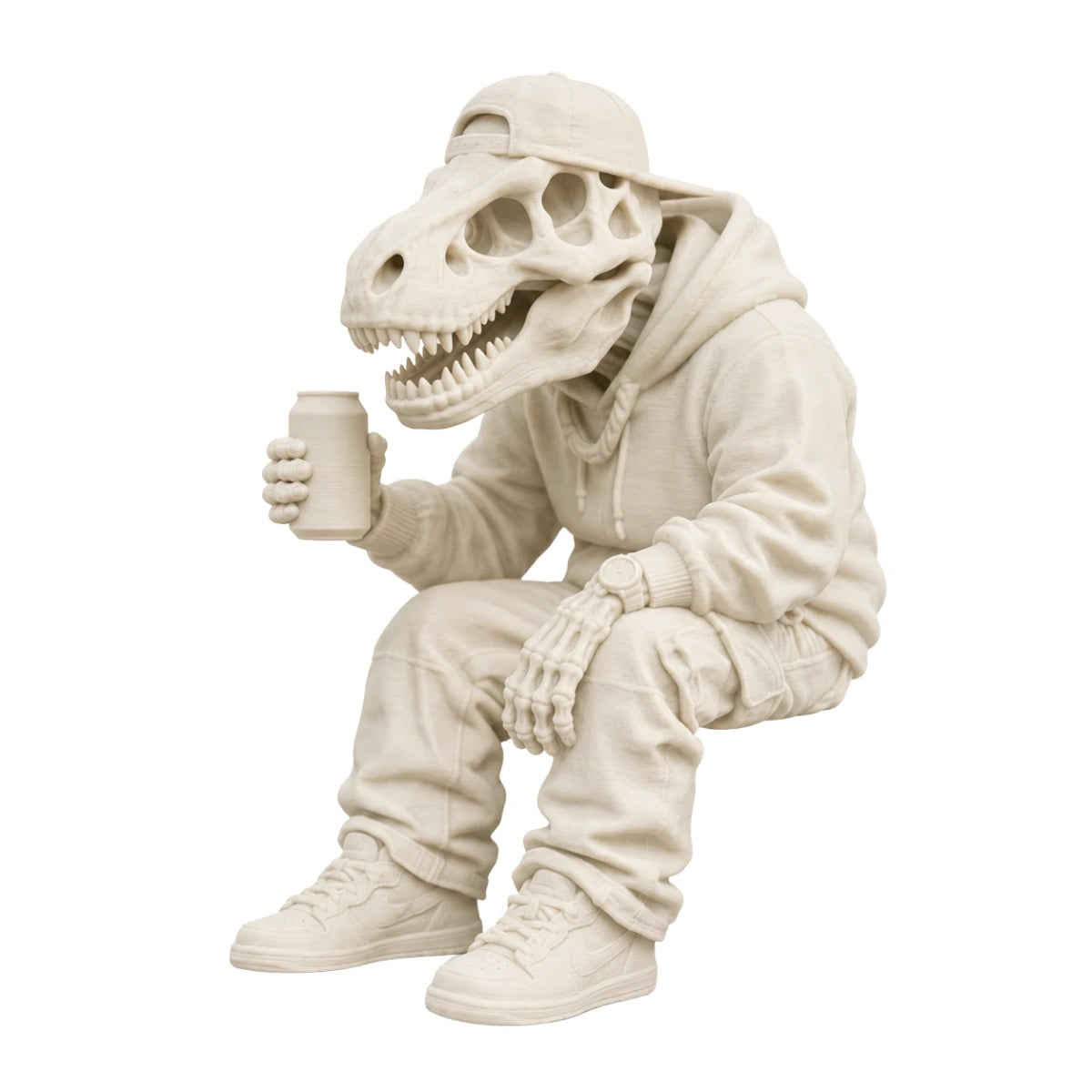 Figura 3D T-Rex Esqueleto Fósil con Sudadera y Bebida 11.2 cm