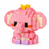 Figura Armable Mini Bloques Elefante Rosa con Corona