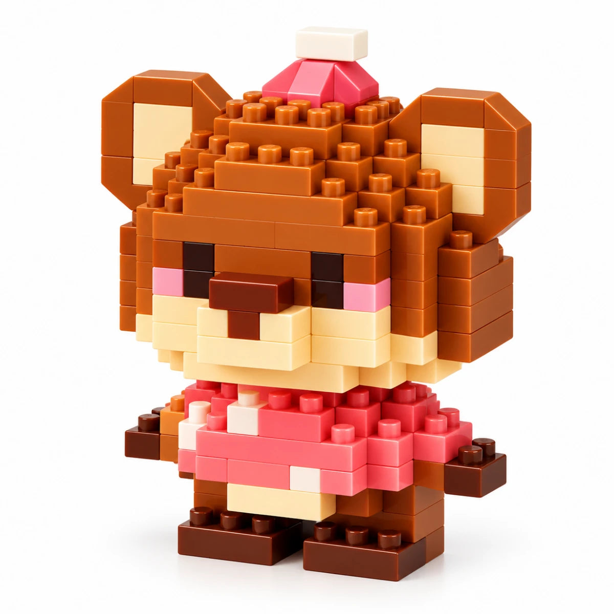 Figura Armable Mini Bloques Oso con Gorro Rosa
