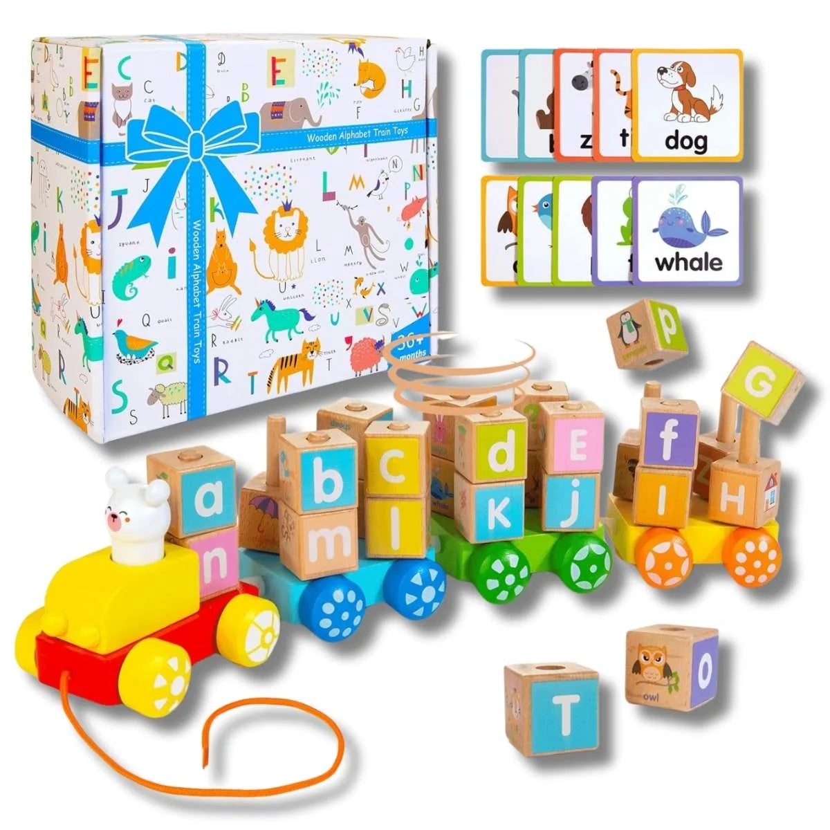 Juego de Madera Tren Bloques de Construcción Apilables del Alfabeto