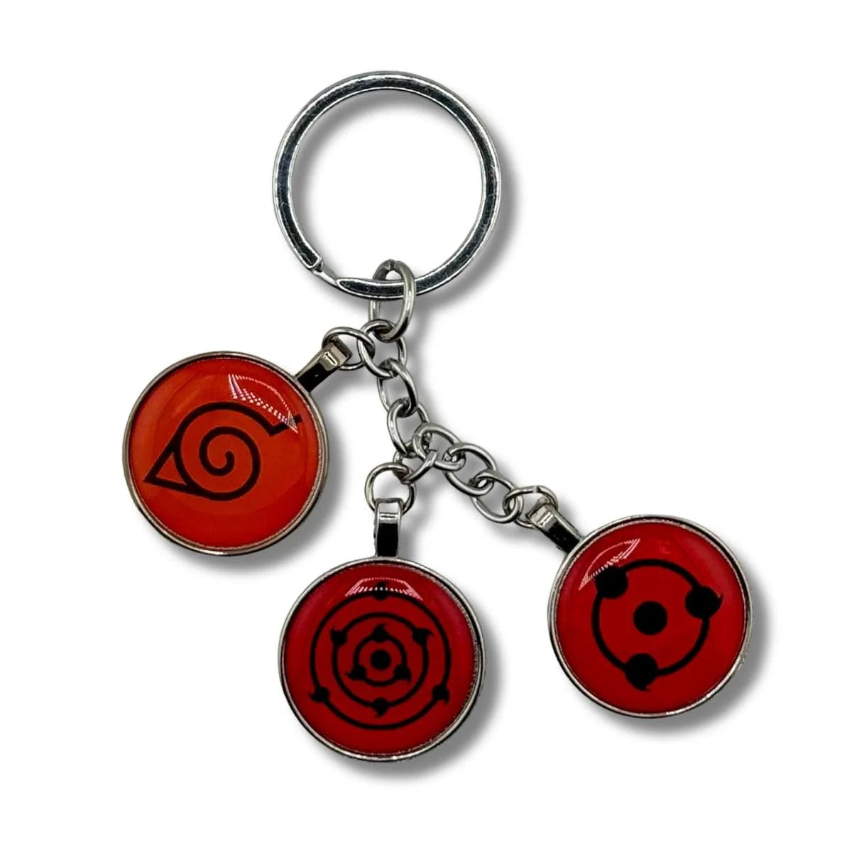 Llavero Metálico Naruto 3 Dijes Sharingan #1 Fondo Rojo