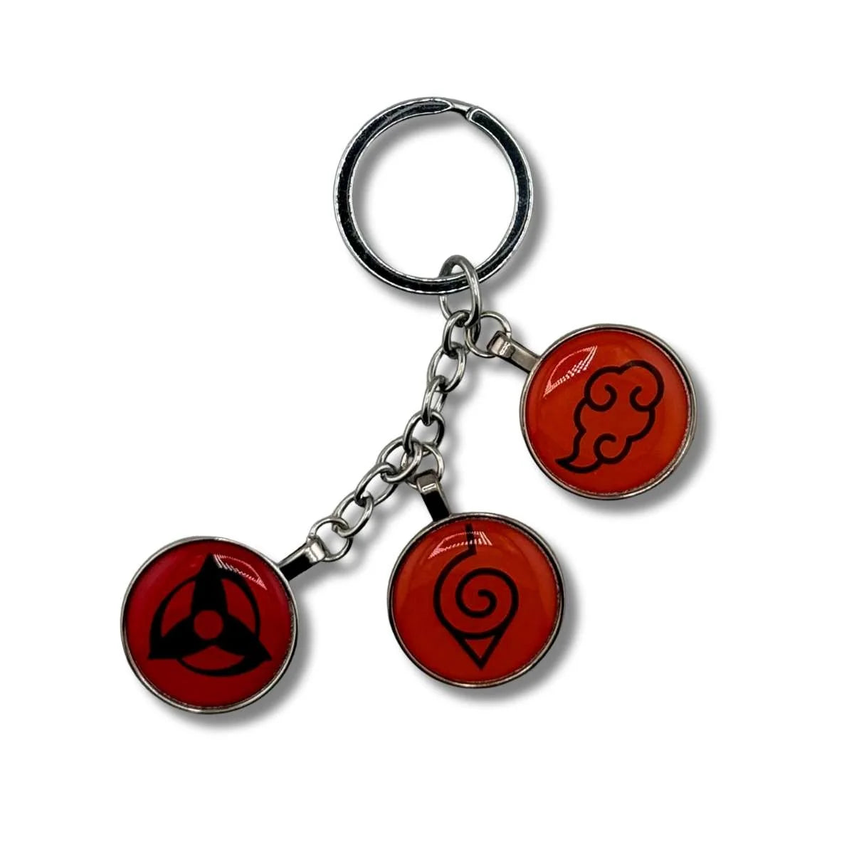 Llavero Metálico Naruto 3 Dijes Sharingan #3 Fondo Rojo