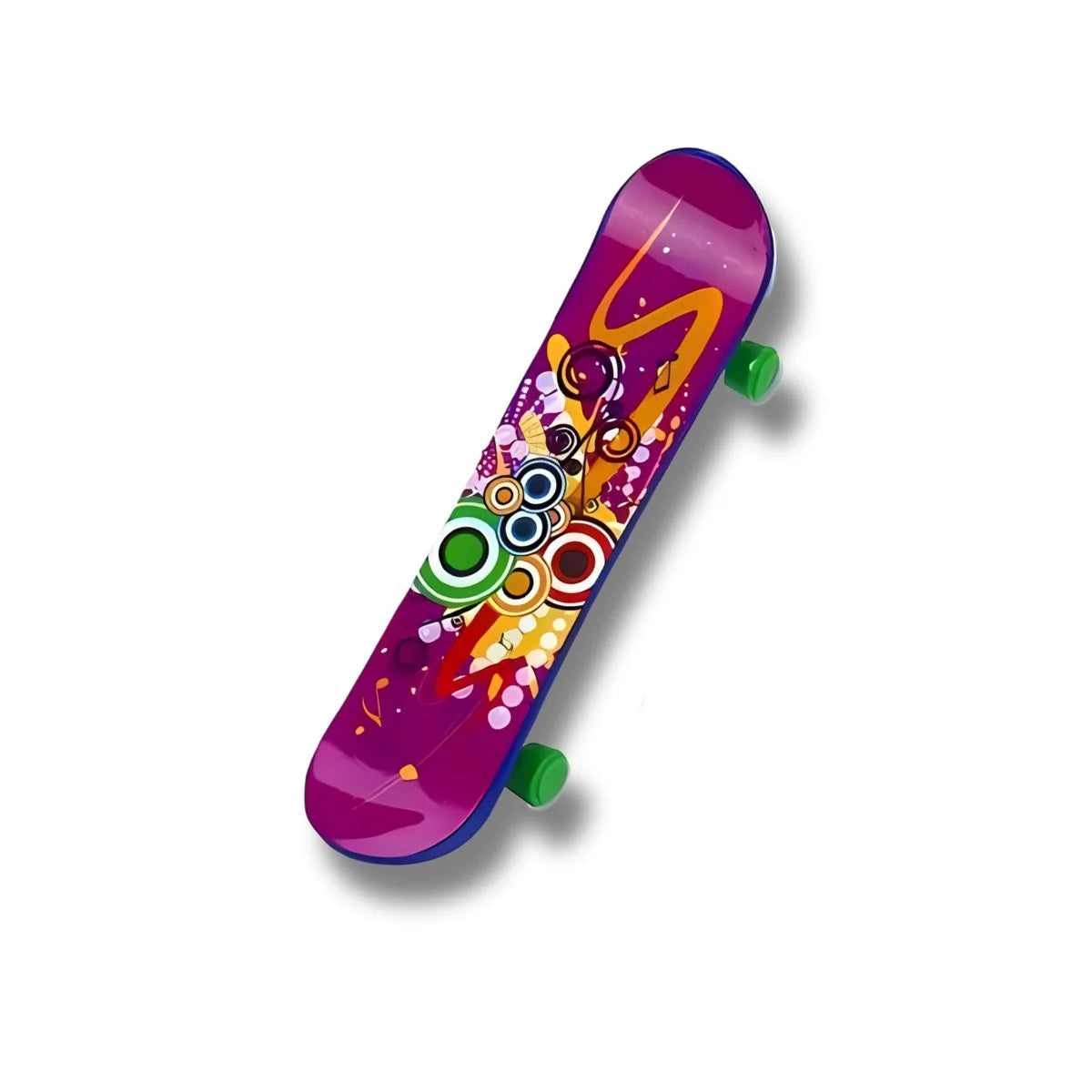Mini patineta con diseño Explosión Pop en tonos púrpura, naranja y círculos brillantes